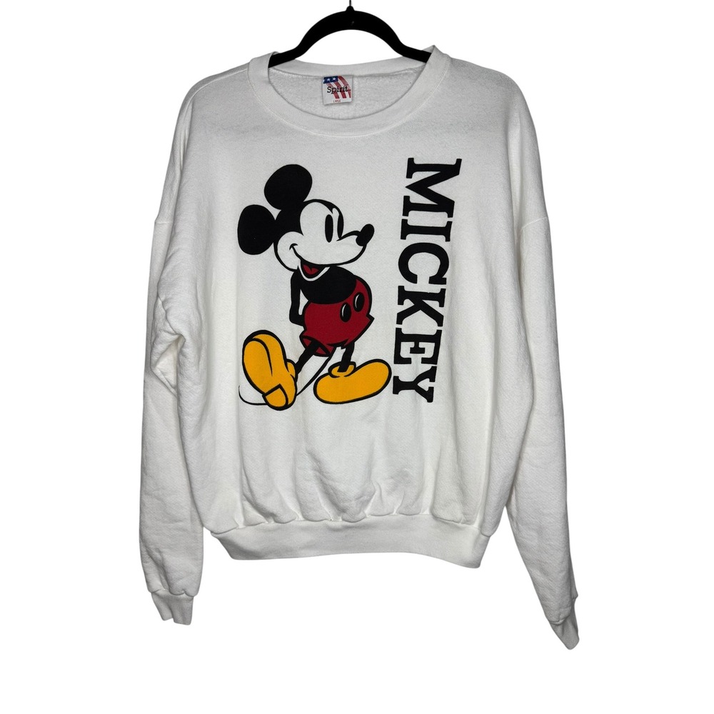 Vintage Spirit Mickey Mouse Sweatshirt White Graphic Crewneck Made in USA Large